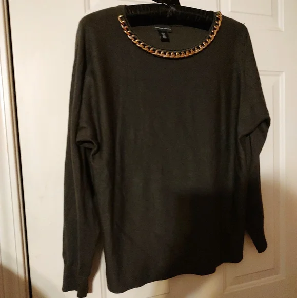 🔸🌿🔸NWOT Stellar Adrienne Vittadini Dark Olive & Gold Batwing Top Blouse - L - Picture 5 of 16